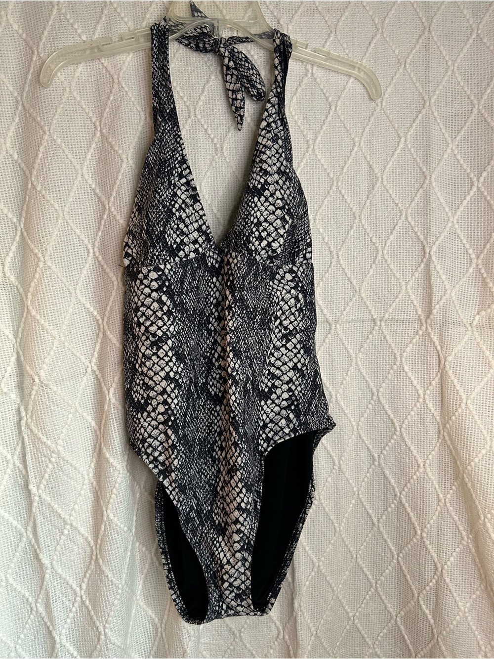 Catalina Black & Cream Snakeskin Halter One-Piece Swimsuit